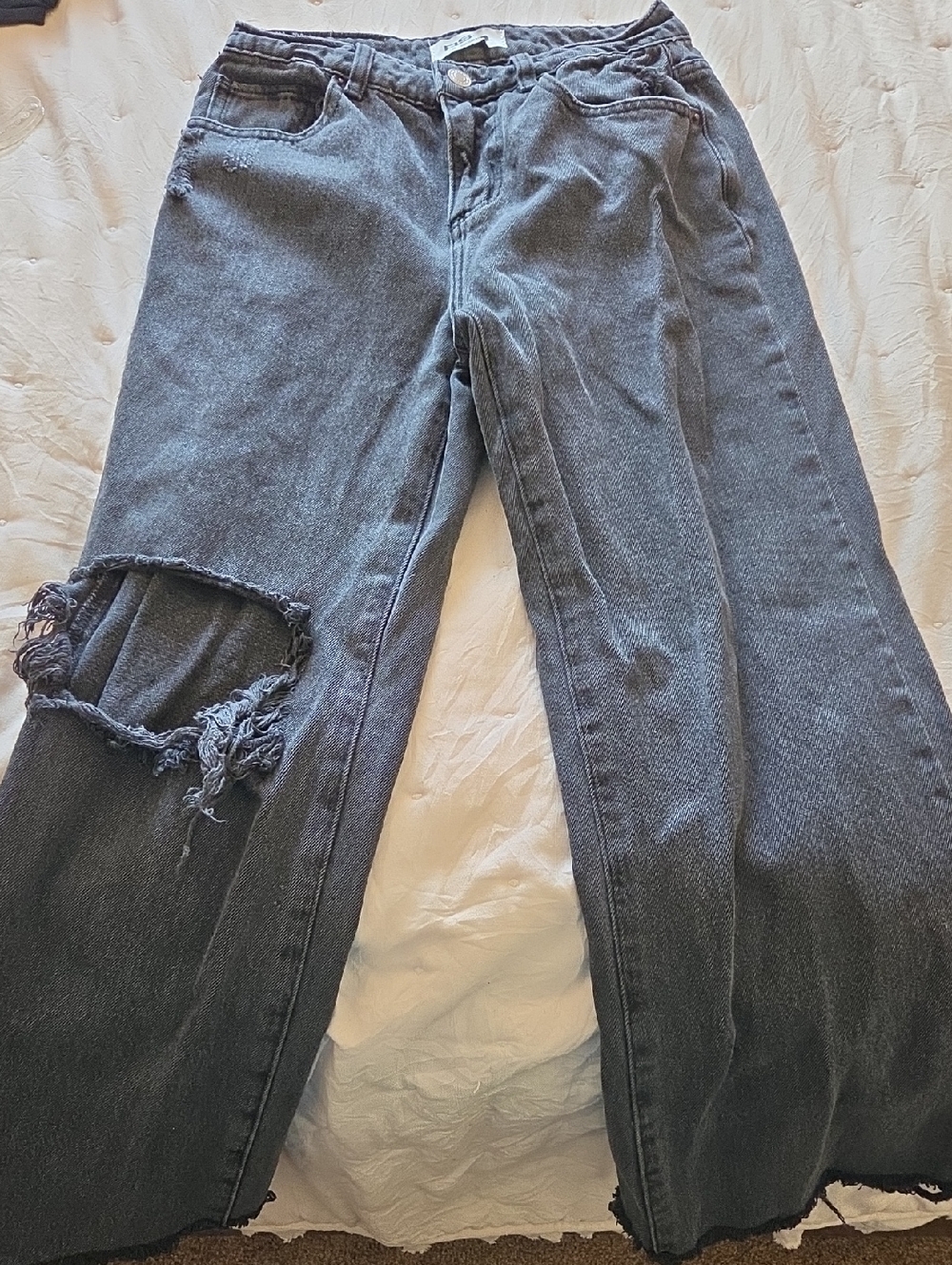 RSQ Black Wide-Leg Distressed Jeans